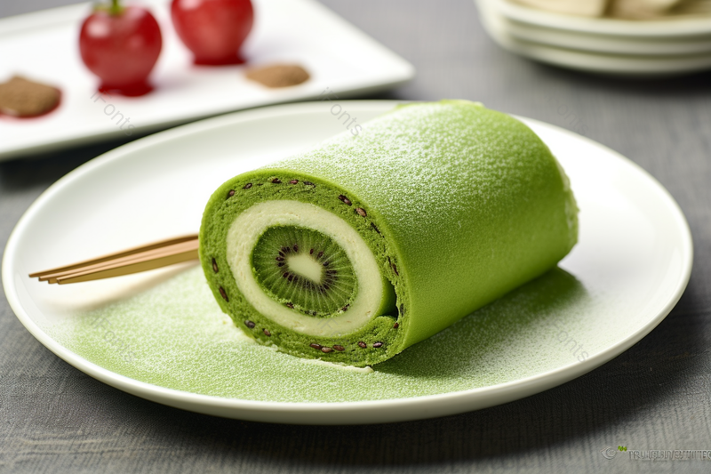 绿色猕猴桃抹茶蛋糕卷番茄装饰,高清,摄影图,摄影图片,图片大全,摄影图免费下载